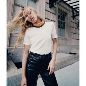 Zara | Contrast Top Knit Turtleneck in Oyster White